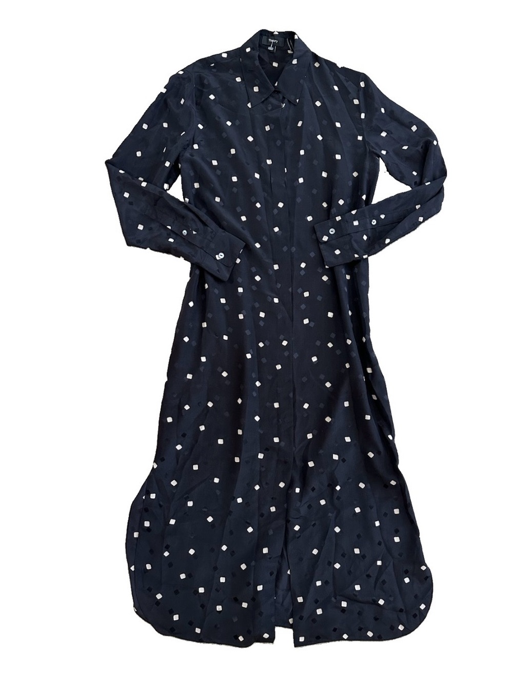 Theory Navy Midi Shirt Dress with White Dot Print